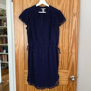 H&M Butterfly Cap Sleeve Dress Navy Blue/Polka Dots Size 10